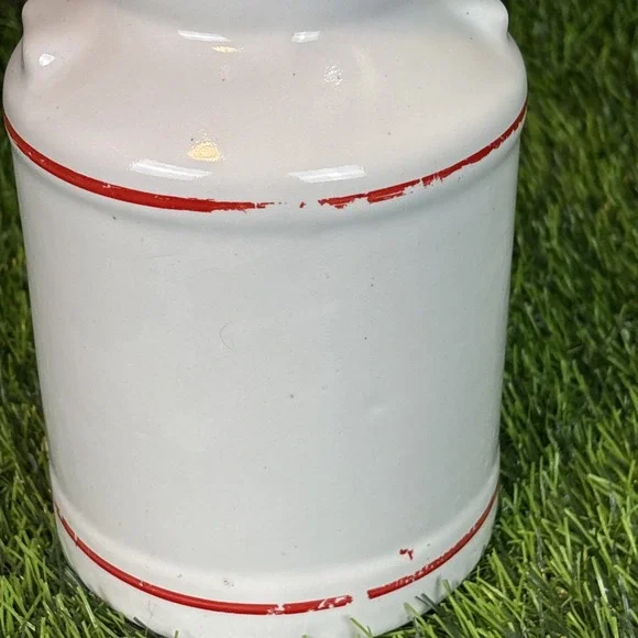 Vintage White Ceramic Cream Canister Jar w Lid Red Lettering Farmhouse - Picture 6 of 15